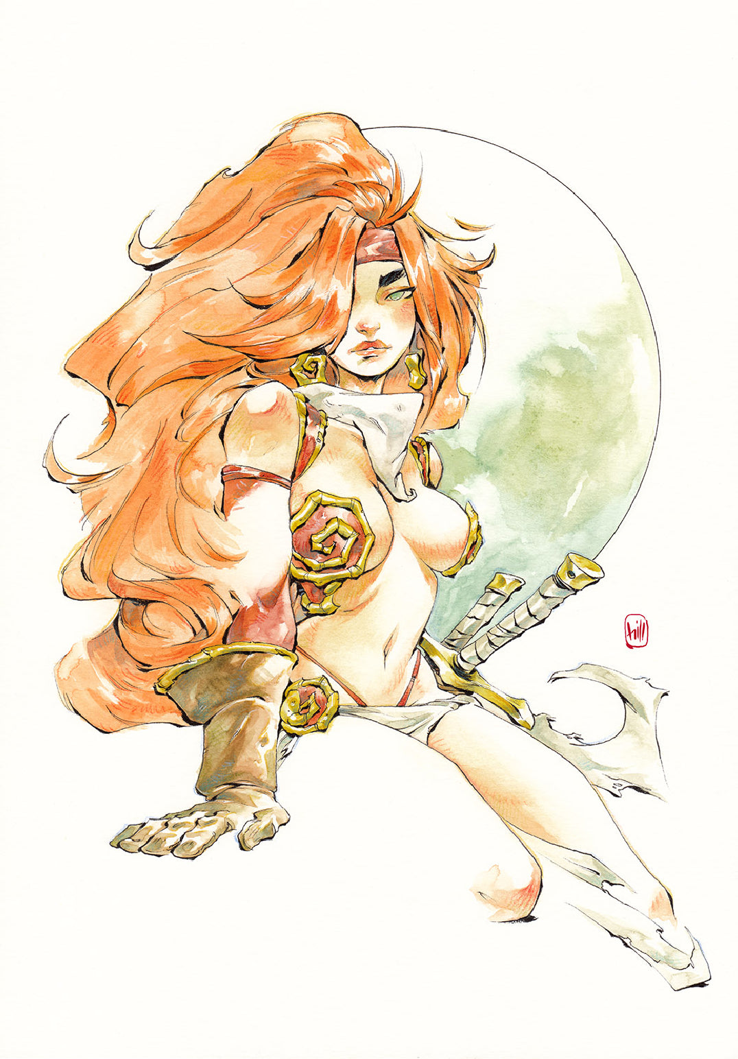 Chuma Hill Original Art Red Monika Illustration