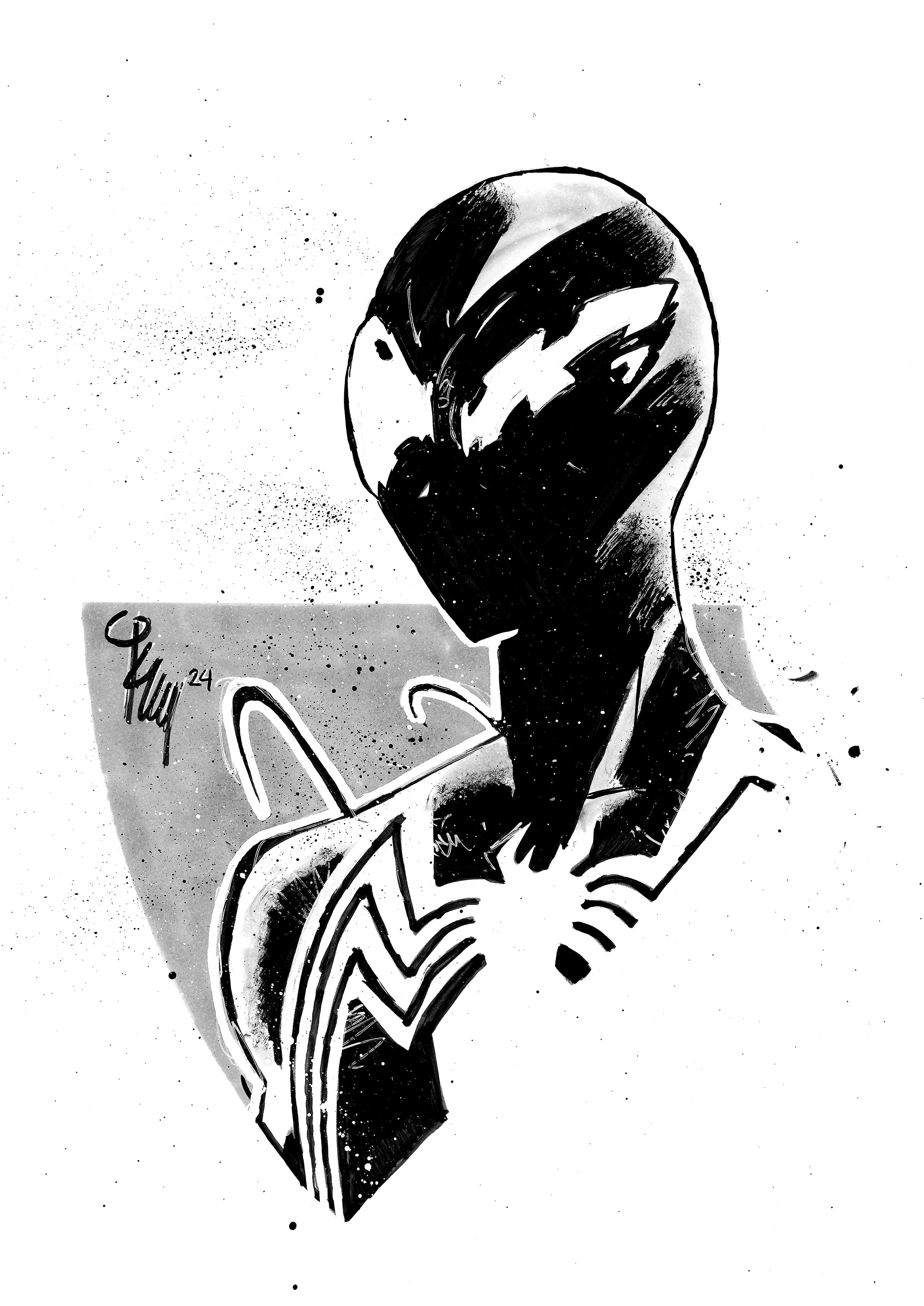 George Kambadais Original Art Symbiote Spider-Man Headshot