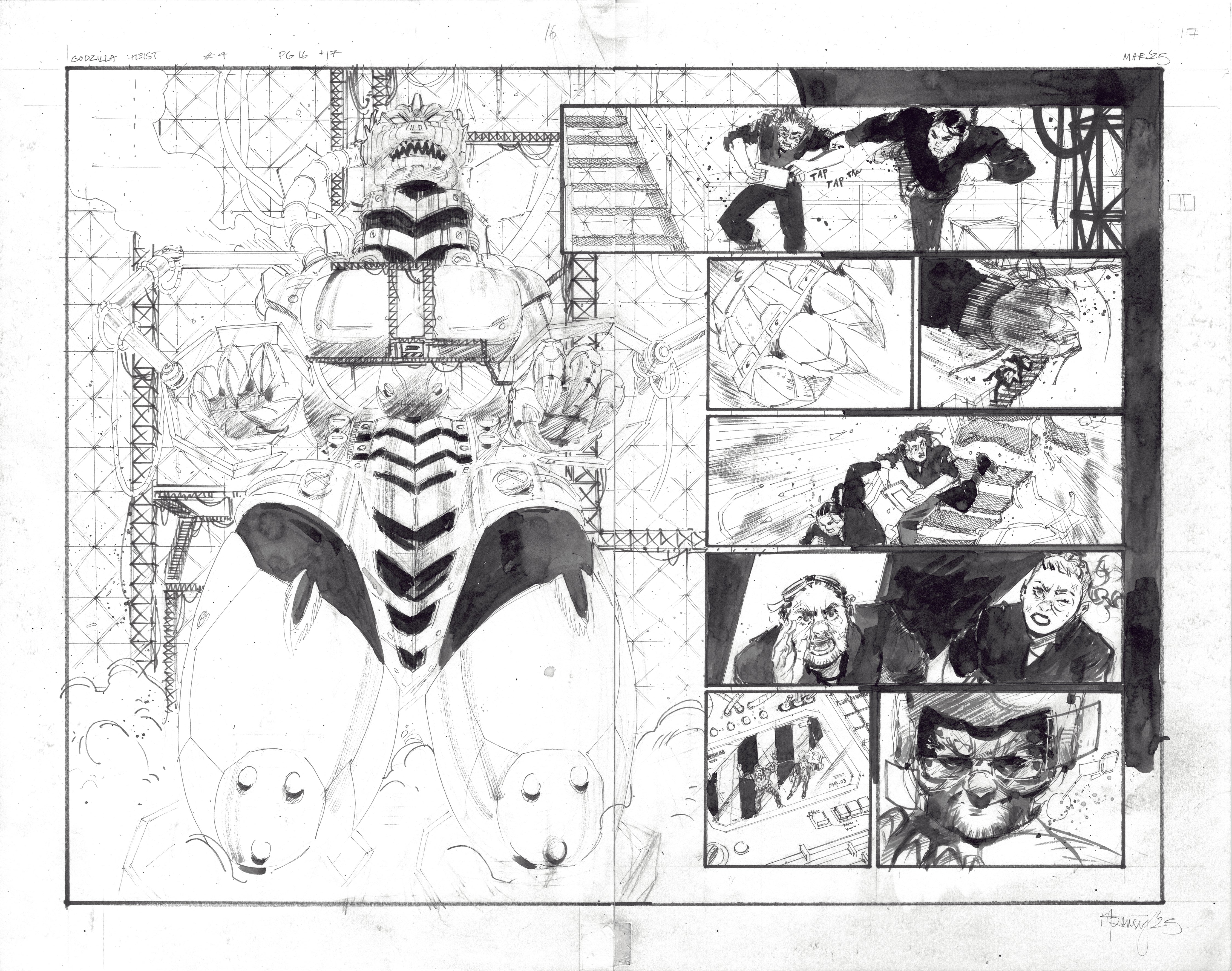 Kelsey Ramsay Original Art Godzilla: Heist #4 Page 16 - 17 Double Page Spread