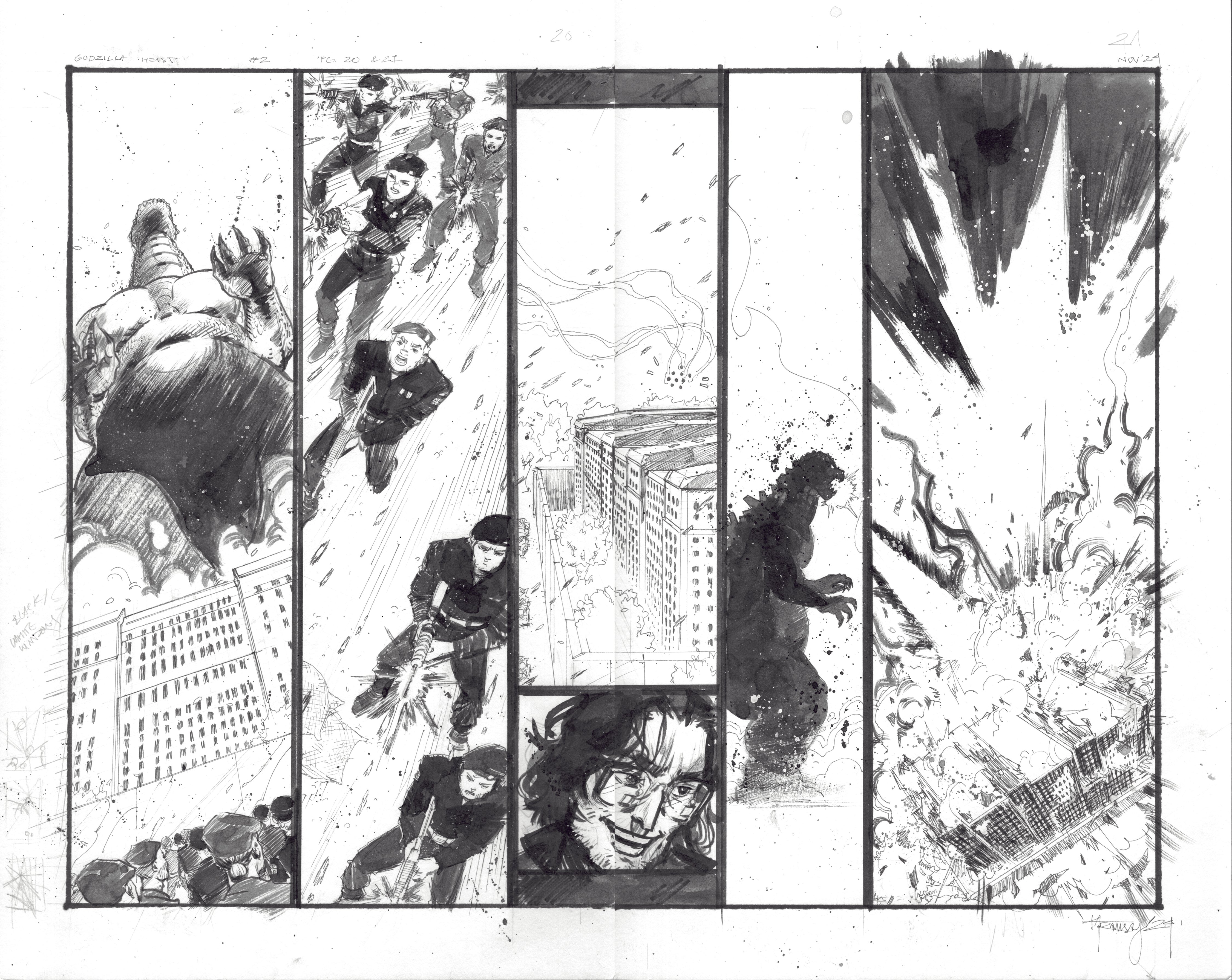 Kelsey Ramsay Original Art Godzilla: Heist #2 Page 20 - 21 Double Page Spread