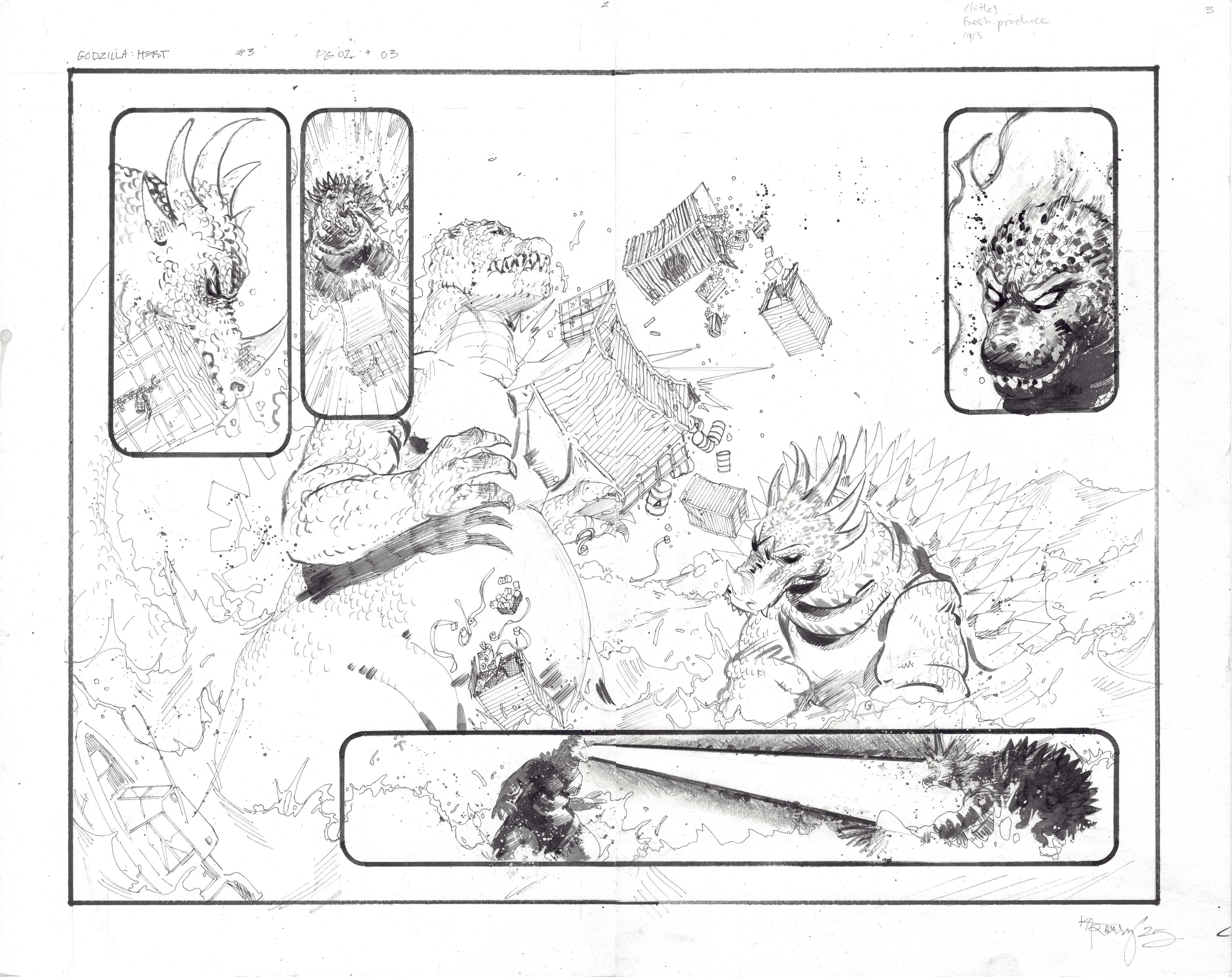 Kelsey Ramsay Original Art Godzilla: Heist #3 Page 2 - 3 Double Page Spread