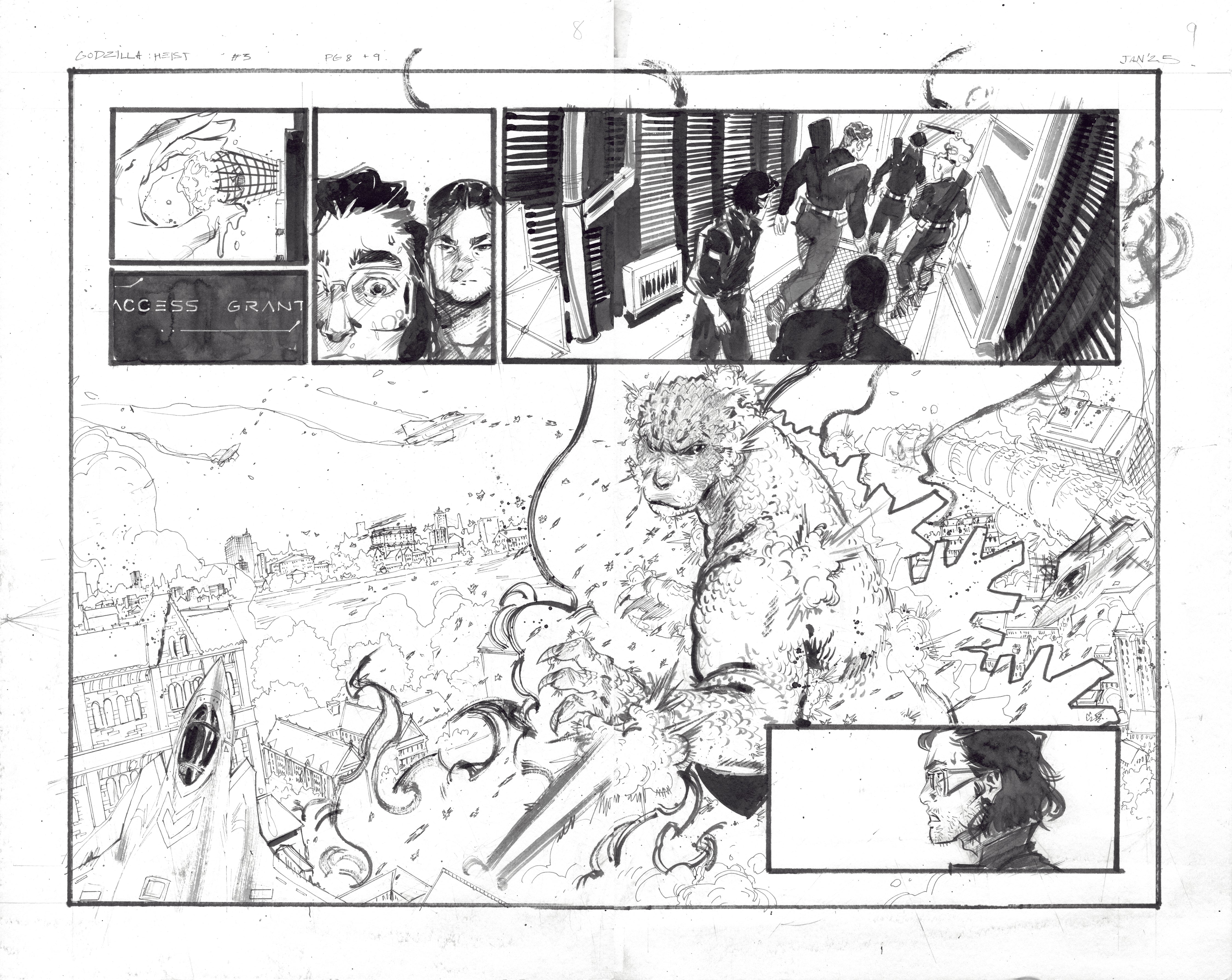 Kelsey Ramsay Original Art Godzilla: Heist #3 Page 8 - 9 Double Page Spread