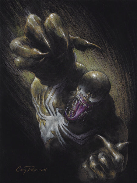 Casey Parsons Original Art Gold Painted Venom Black Card Illustration