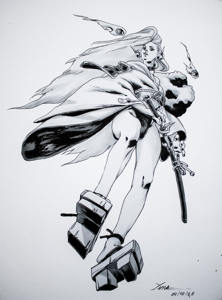 Yona Saura Original Art Hanyo Doll Illustration Comic Art