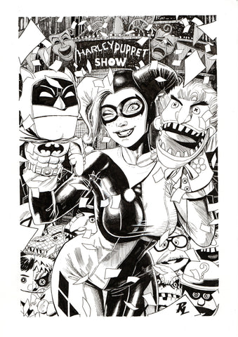 Riccardo Latina Original Art Harley Quinn Batman Villains Collection Illustration