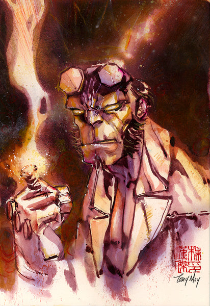 Tony Moy Original Art Hellboy Watercolour Illustration