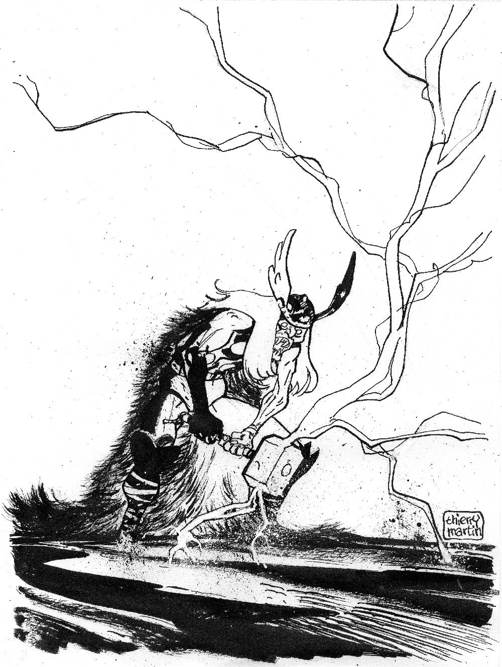 Thierry Martin Original Art Zombie Thor Illustration