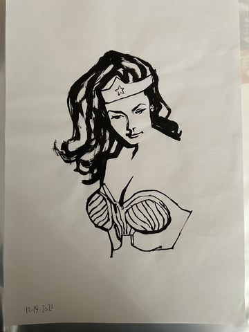 Viktor Farro Original Art Wonder Woman A3 Ink Study Illustration