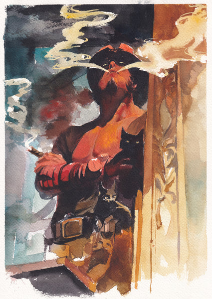 Ito Original Art Hellboy Smoking Illustration