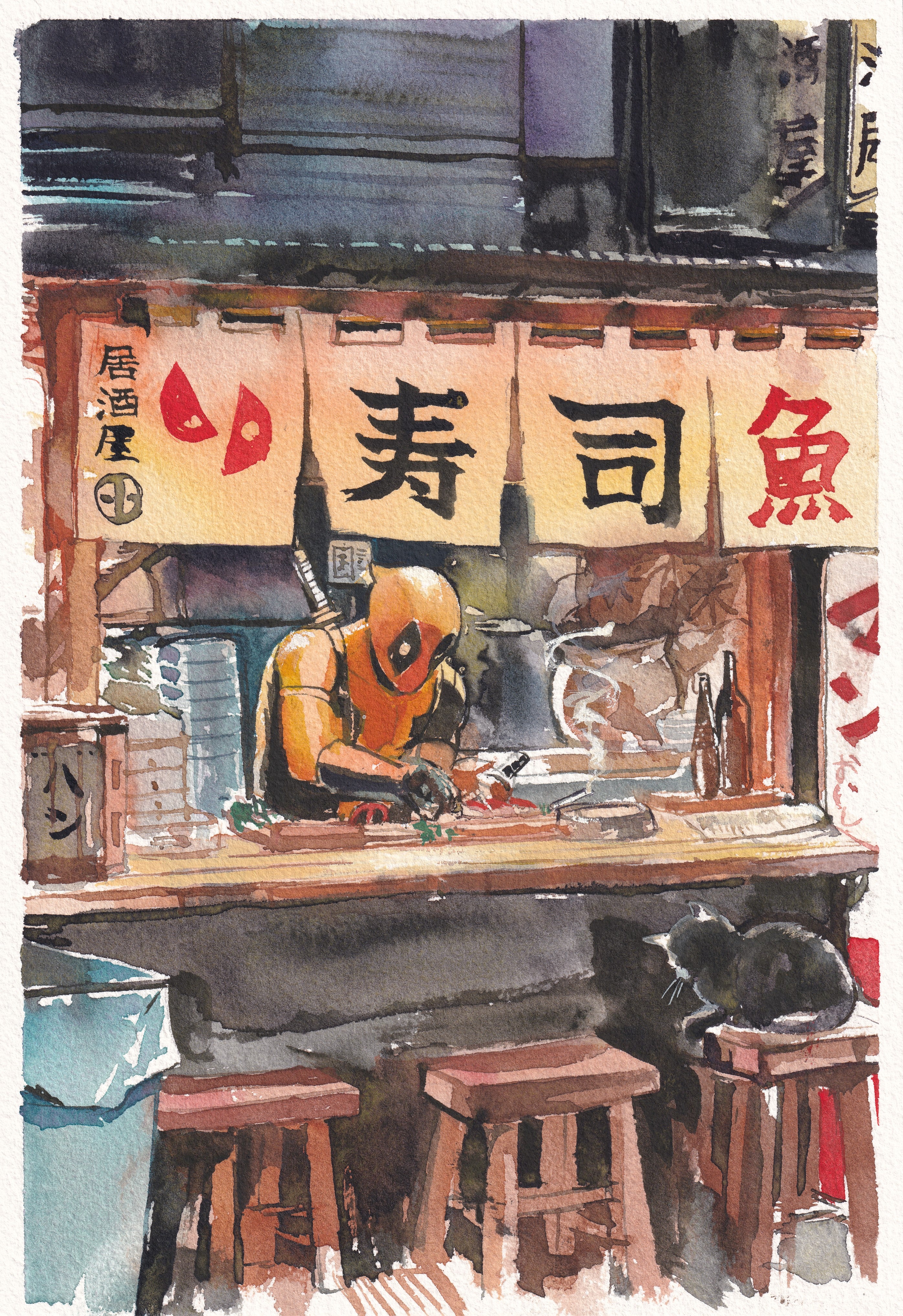Ito Original Art Deadpool Sushi Illustration