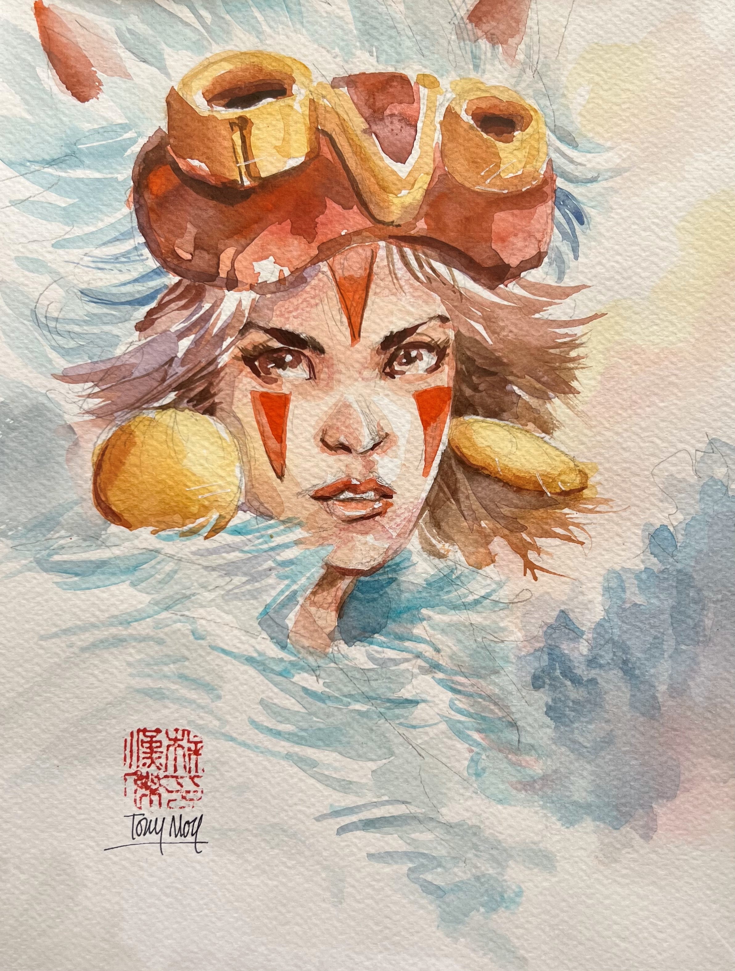 Tony Moy Original Art Princess Mononoke Watercolour Illustration