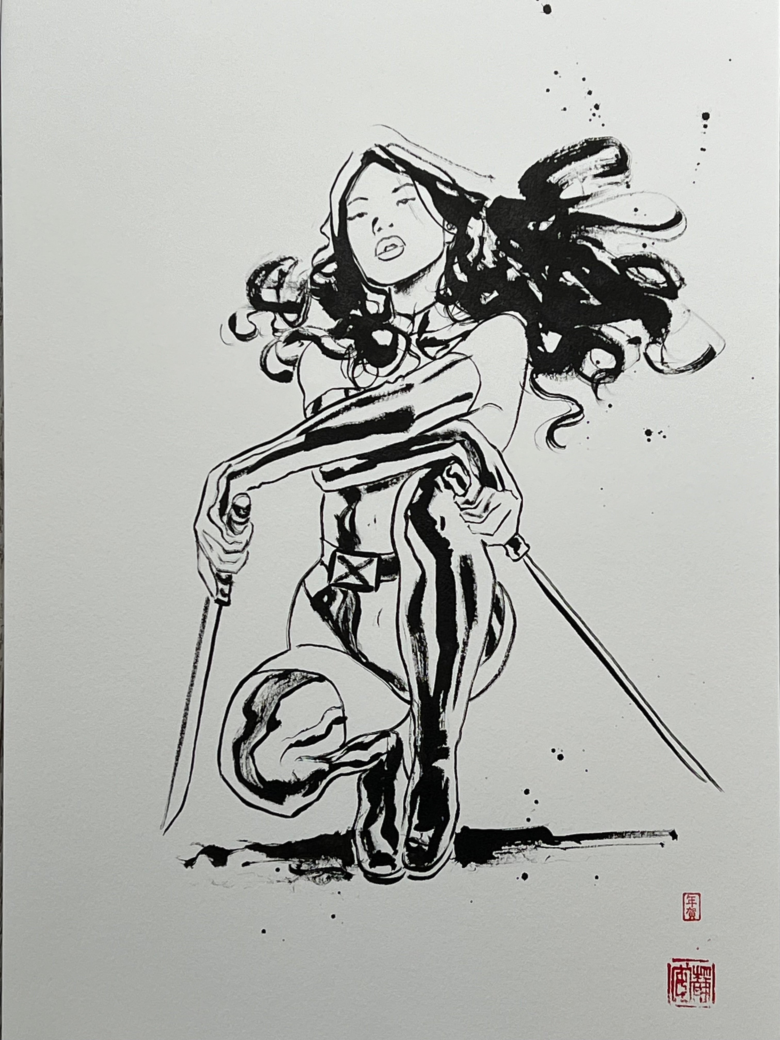 David Mack Original Art Psylocke Brush & Ink Illustration