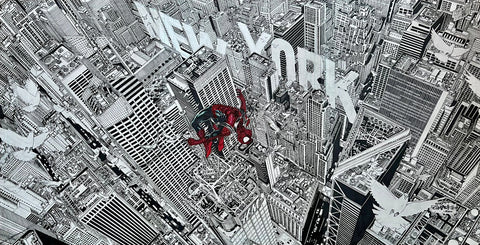 Jimbo Salgado Original Art NYC Spiderman 3 Page Spread Illustration