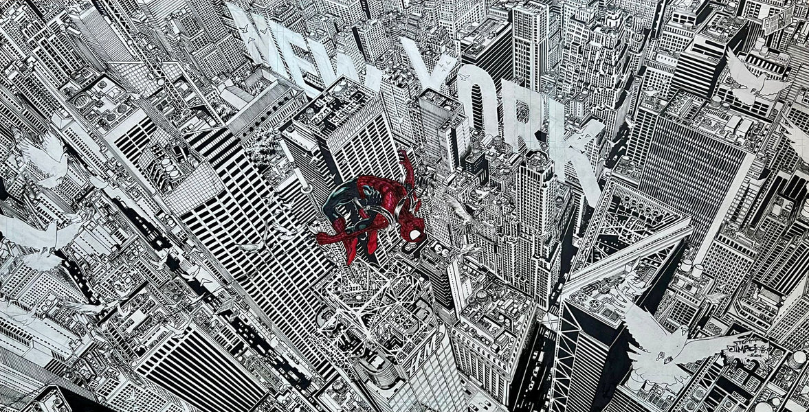 Jimbo Salgado Original Art NYC Spider-Man 3 Page Spread Illustration