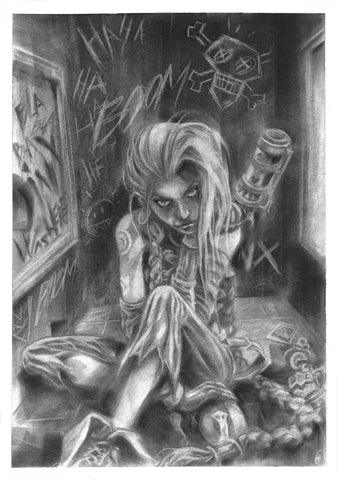 Gianluca Gugliotta Original Art Jinx Arcane League of Legends Charcoal Illustration