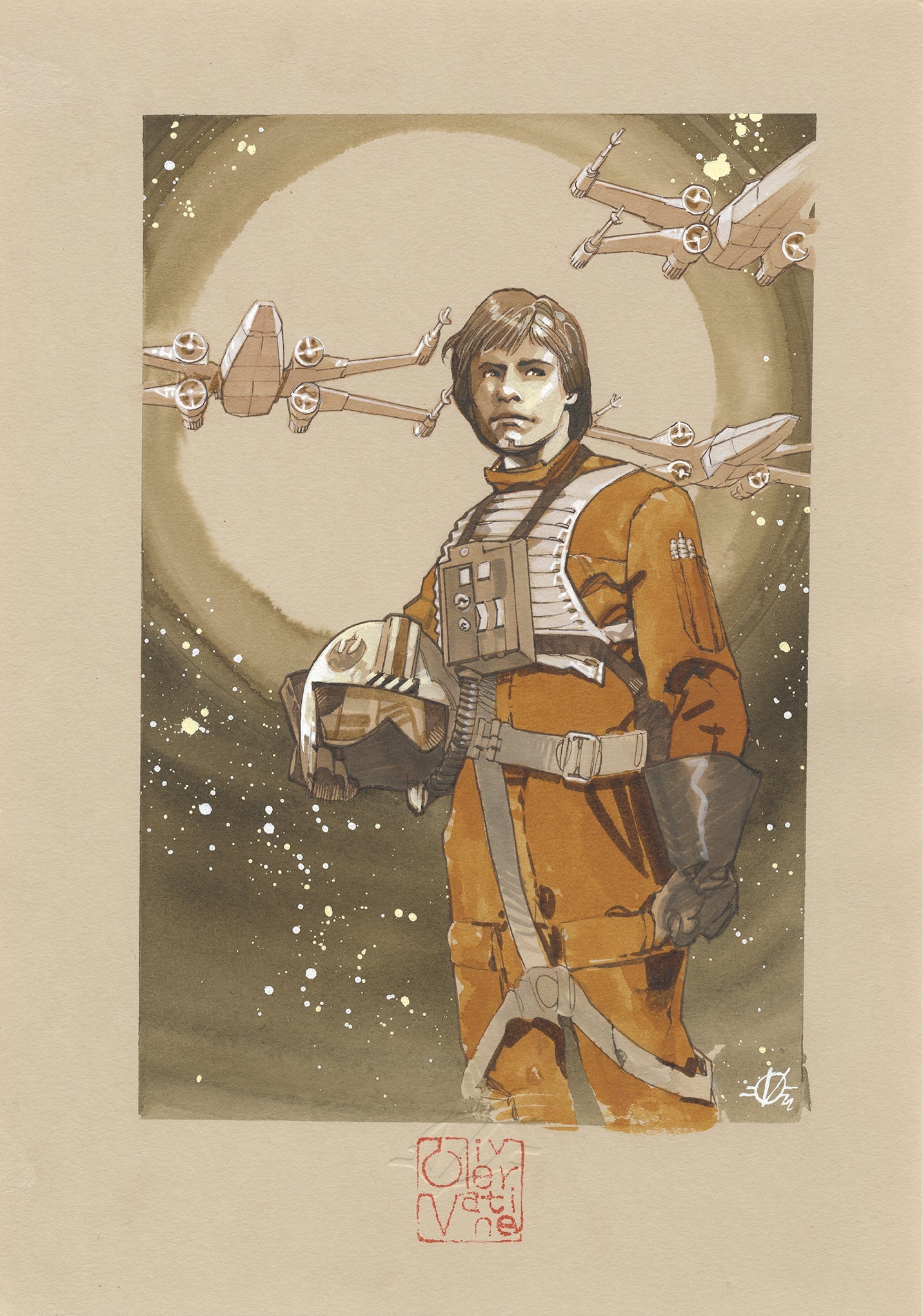 Olivier Vatine Original Art Star Wars Luke Skywalker Illustration