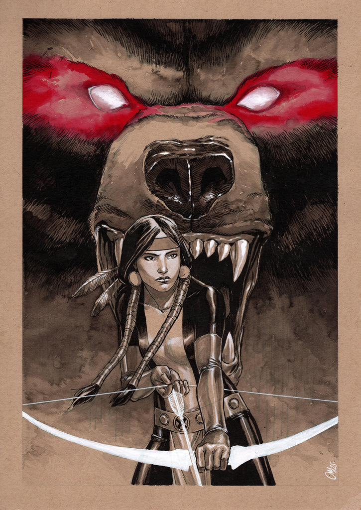 Guillaume Martinez Original Art Dani Moonstar (Mirage) & Demon Bear Illustration Comic Art