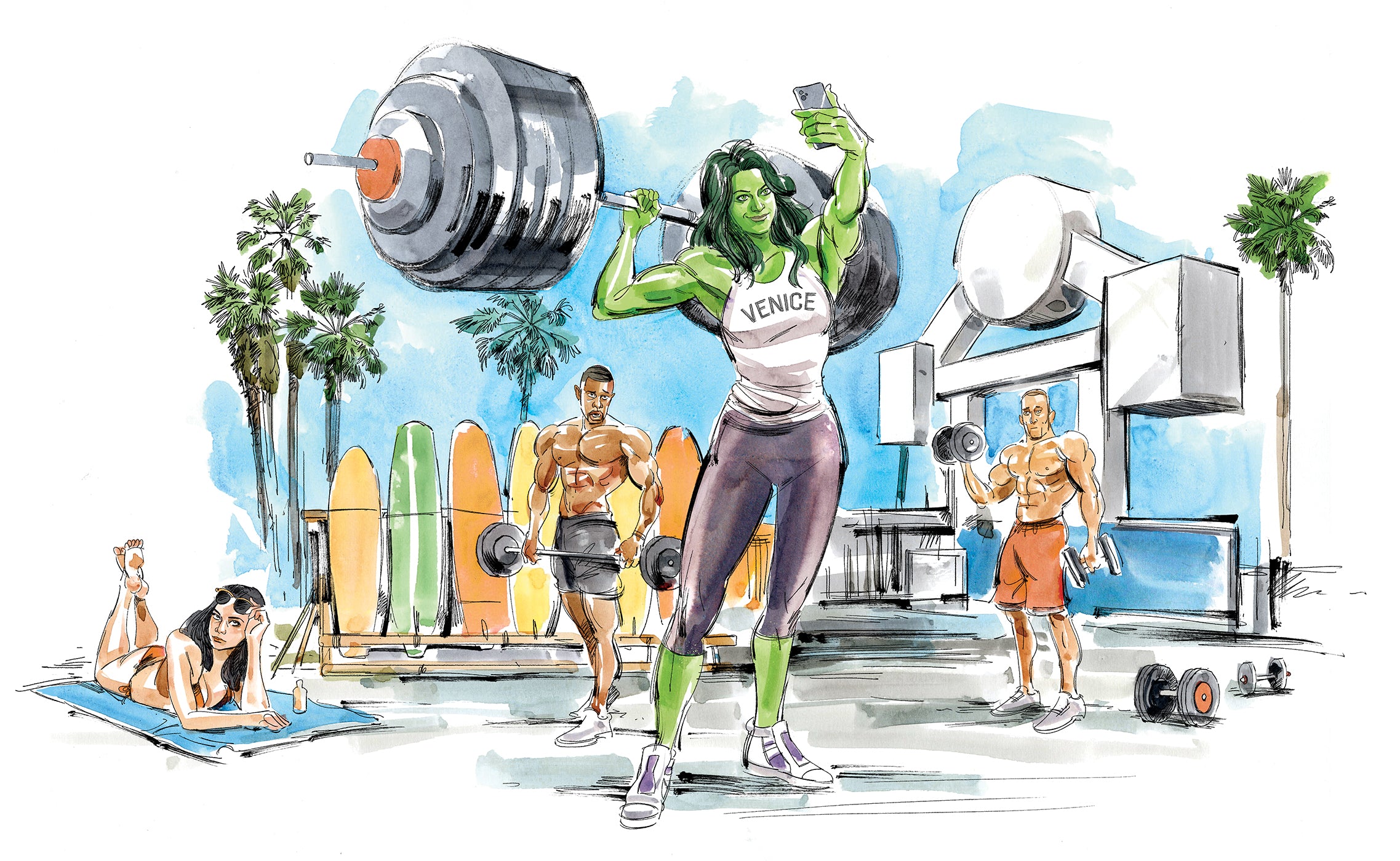 Kagan McLeod Original Art She-Hulk Post Credits Art Muscle Beach