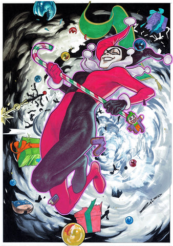 Emilio Laiso Original Art Harley Quinn Christmas Illustration