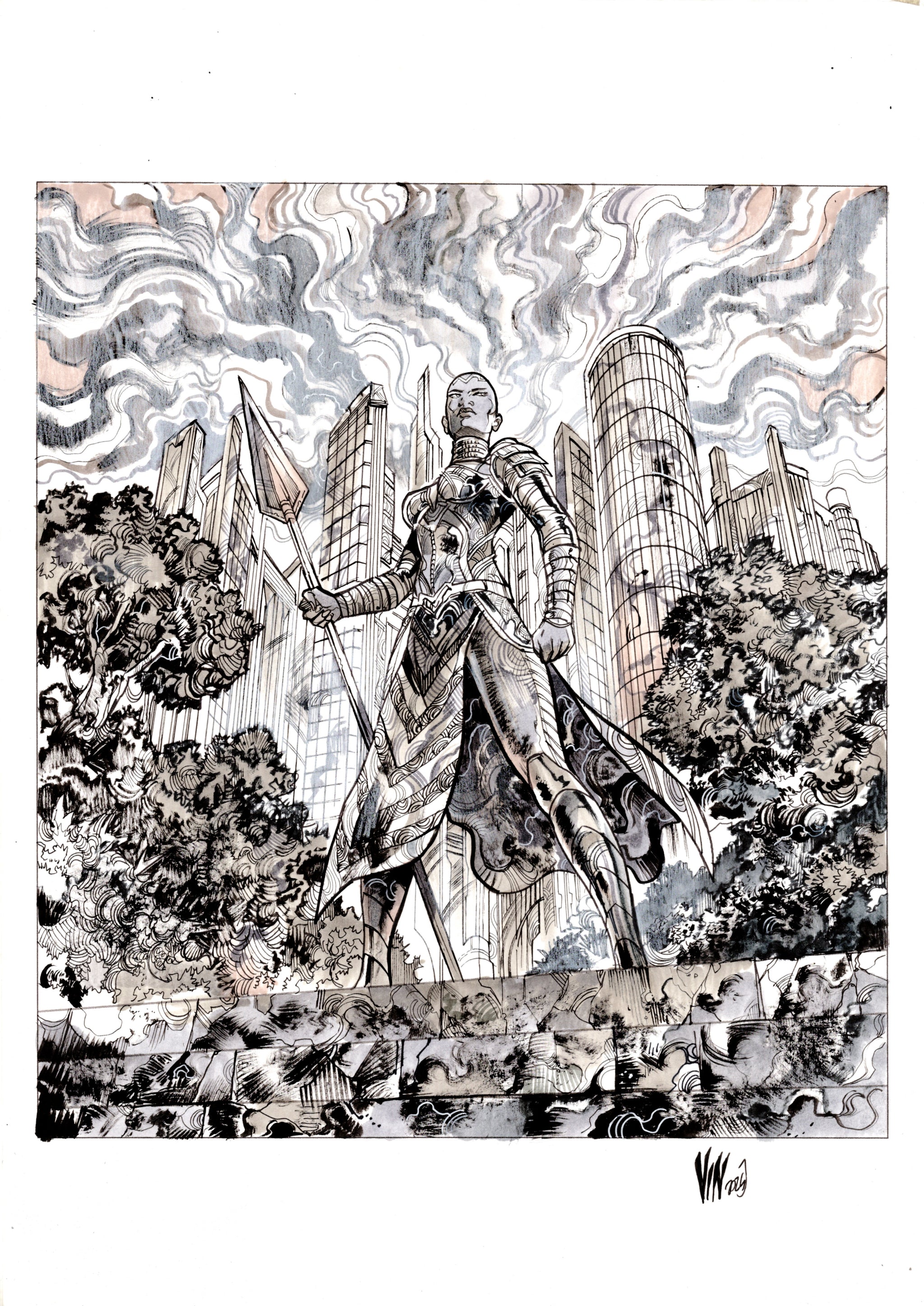 Vincenzo Riccardi Original Art Okoye Marvel SNAP Art – Kirby's