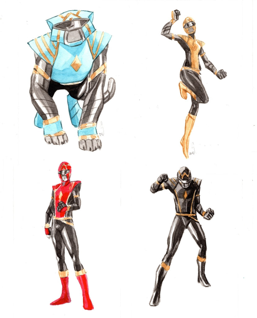 Guillaume Martinez Original Art Power Rangers x4 Minis Collection (includes standing desk frame) Comic Art