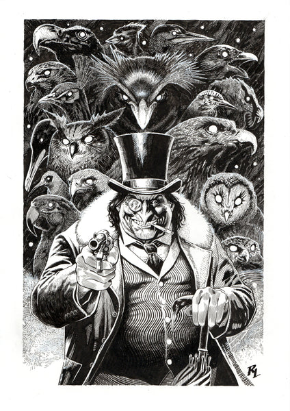 Riccardo Latina Original Art Penguin Batman Villains Collection Illustration