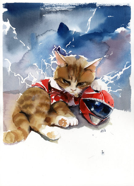 Ito Original Art Power Rangers Cat Watercolour Illustration