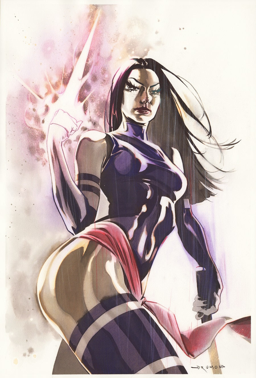 Ricardo Drumond Original Art Psylocke Mixed Media Quink Illustration