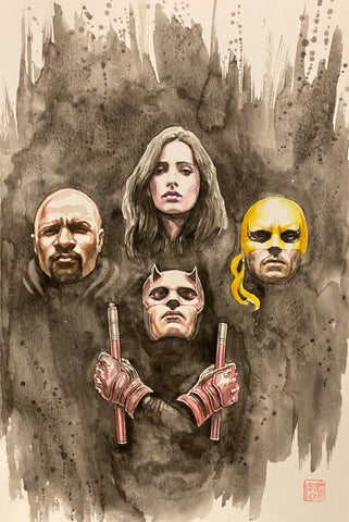 David Mack Defenders: Daredevil, Luke Cage, Jessica Jones & Iron Fist 12x18" Limited Edition Giclee