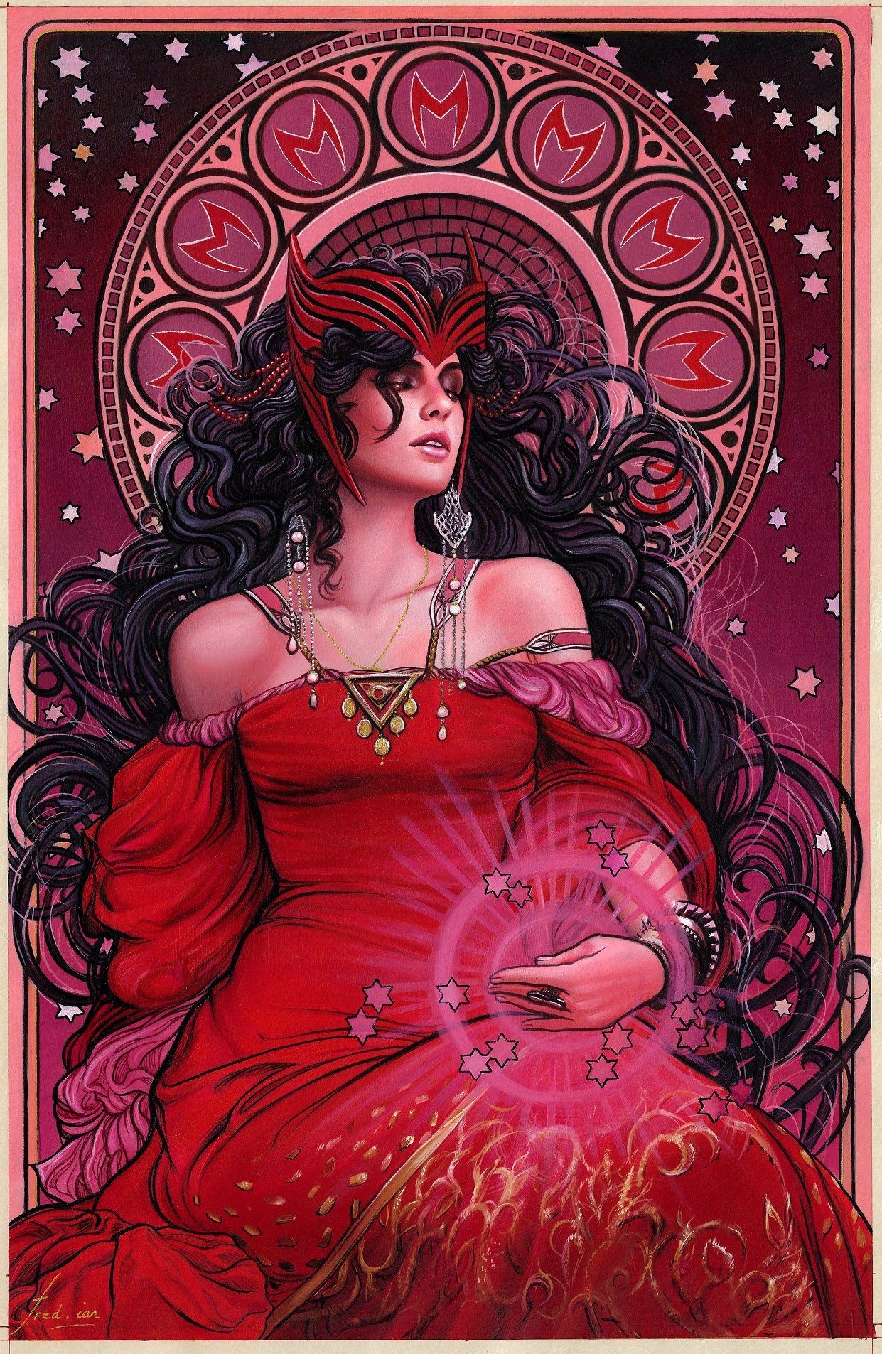 Fred Ian Scarlet Witch Art Nouveau Collection 12x18
