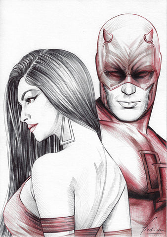 Fred Ian Original Art Elektra & Daredevil Comic Book Couples + Art Nouveau Art Book Series