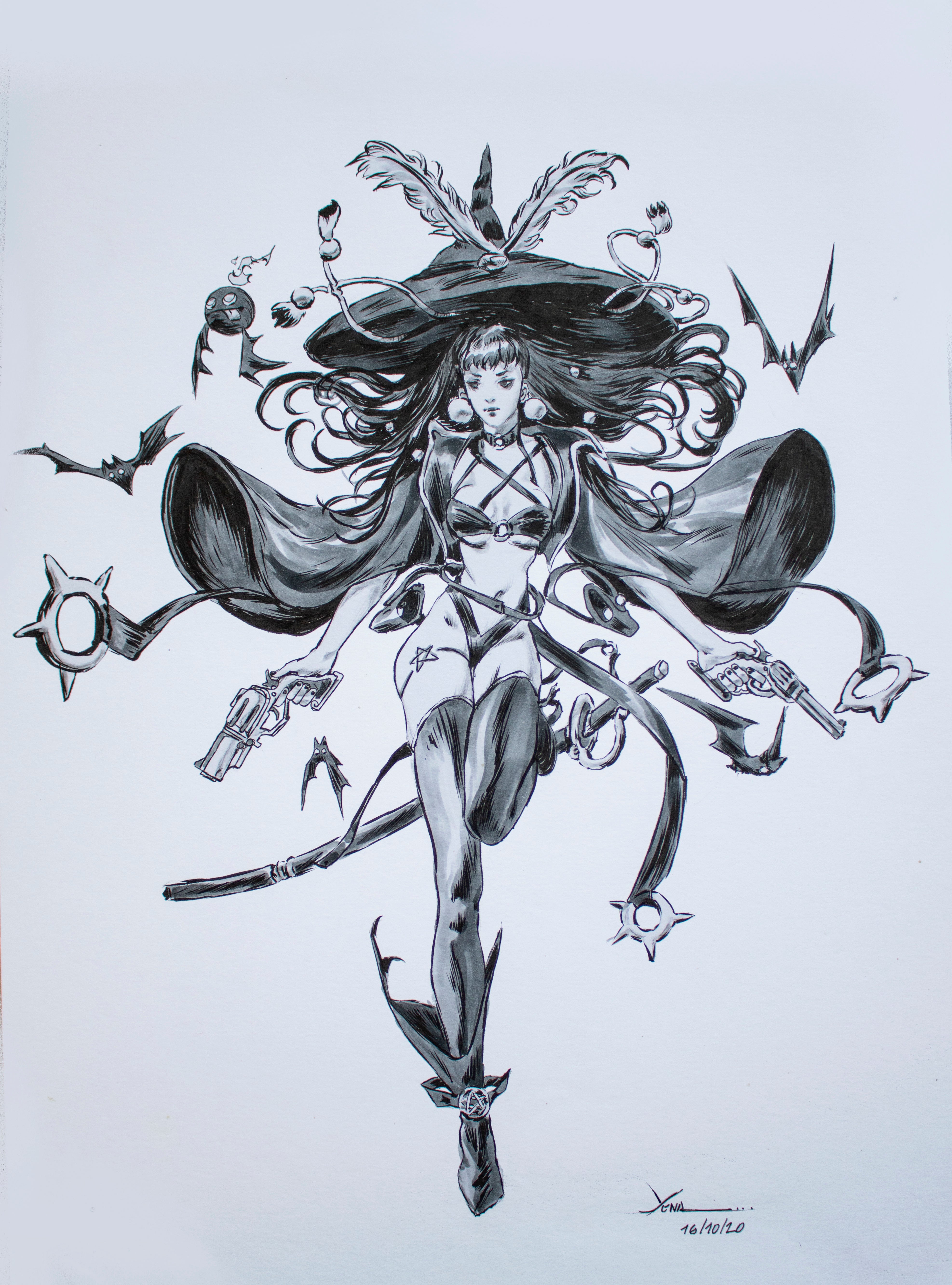 Yona Saura Original Art Samurai Gunslinger Illustration
