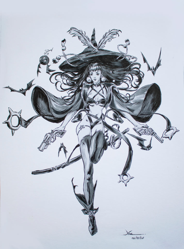 Yona Saura Original Art Samurai Gunslinger Illustration Comic Art