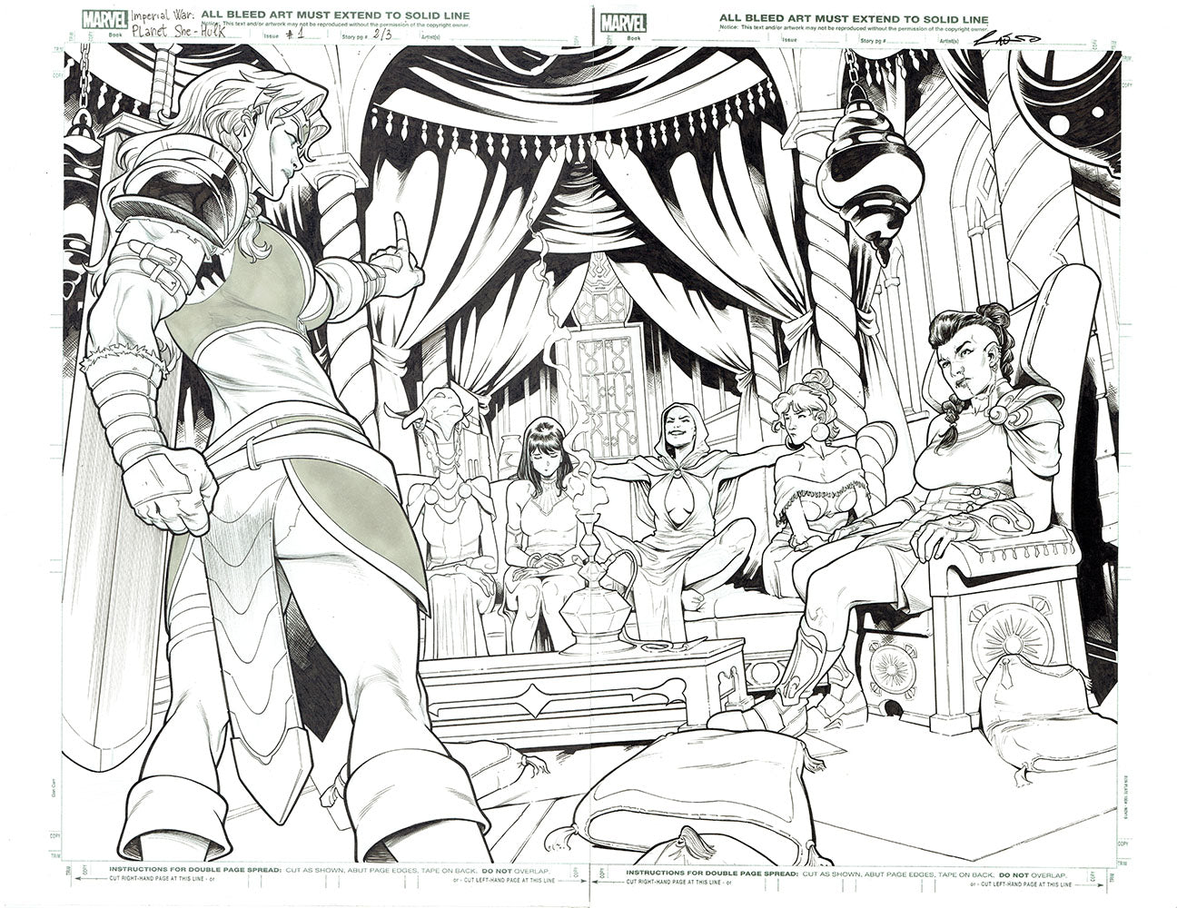 Emilio Laiso Original Art Imperial War: Planet She-Hulk #1 Pages 2-3 Double Page Spread