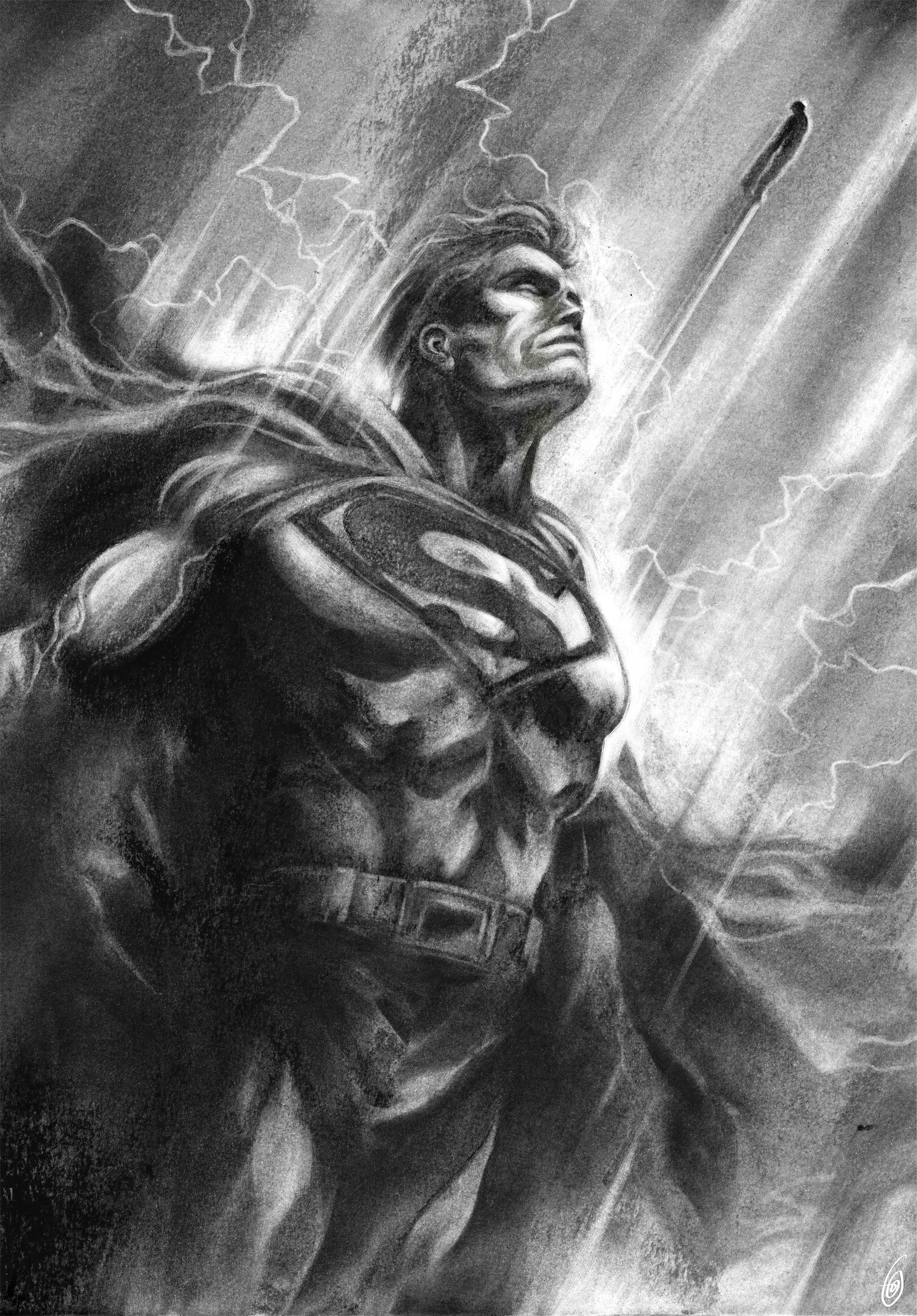 Gianluca Gugliotta Original Art Superman Charcoal Illustration