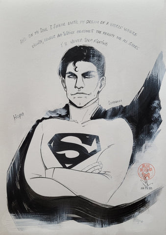 Francesca Fantini Original Art Superman Ink Illustration
