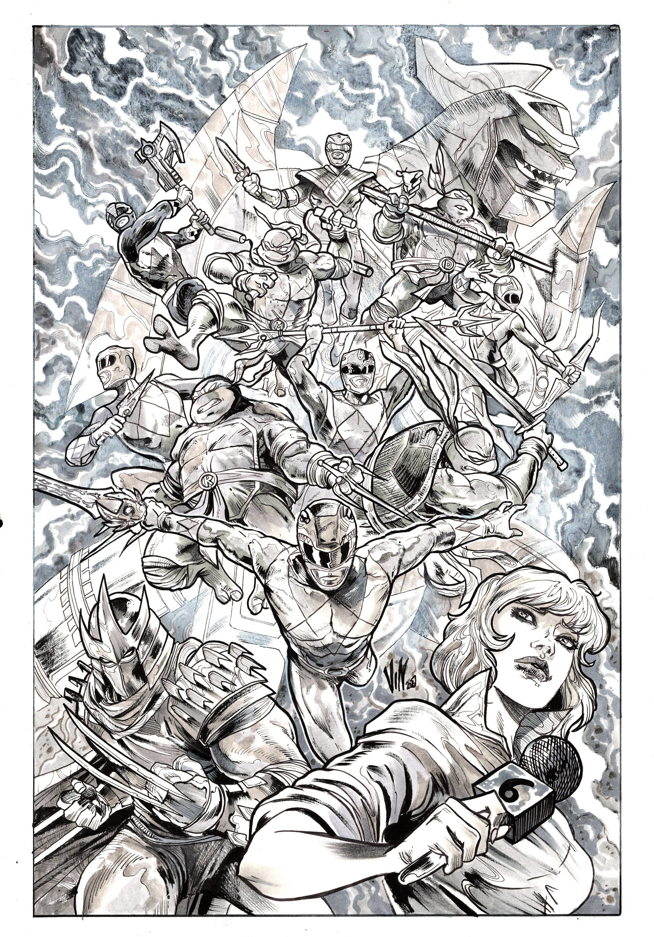 Vincenzo Riccardi Original Art MMPR / TMNT III #3 Cover