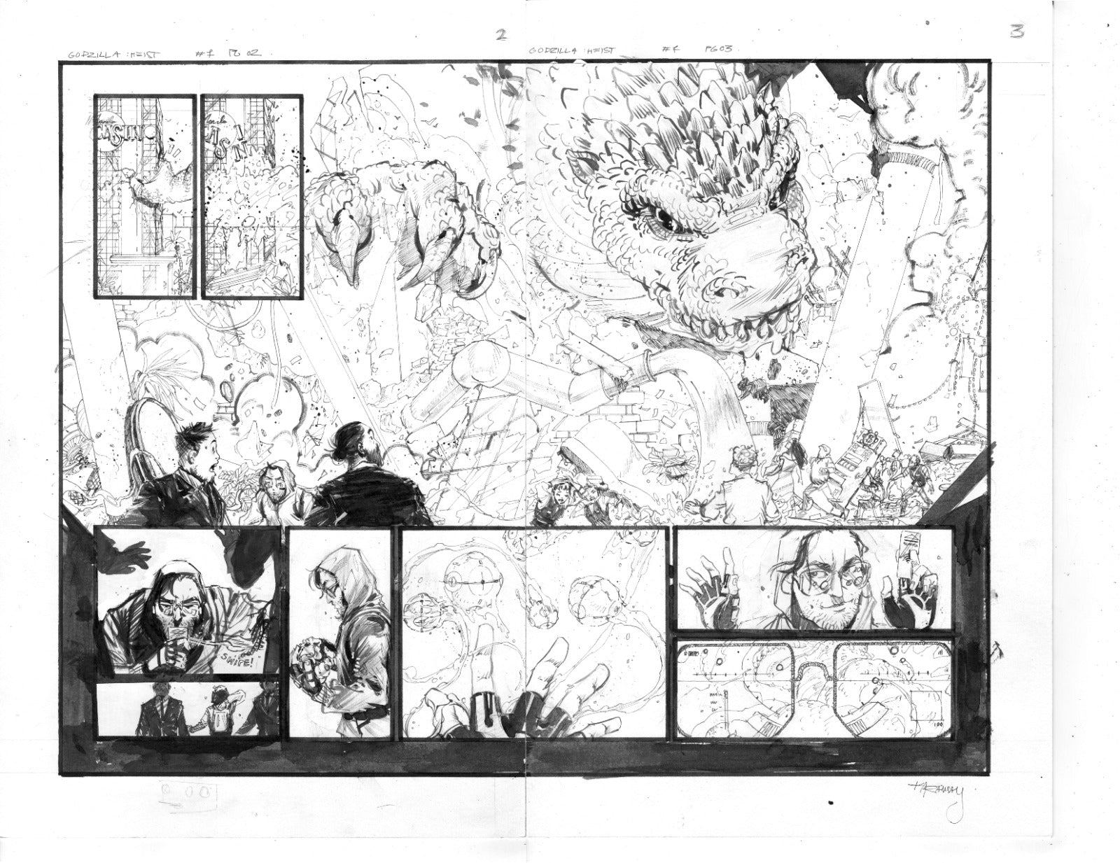 Kelsey Ramsay Original Art Godzilla: Heist #1 Page 2 - 3 Double Page Spread