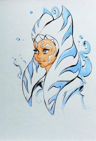 Yona Saura Original Art Star Wars A4 Ahsoka Head Shot