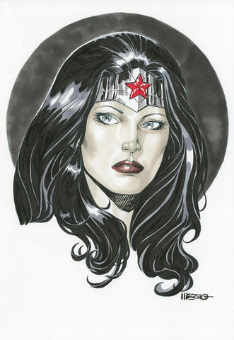 Jesus Merino Original Art Wonder Woman A4 Headshot Illustration