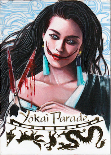 Fred Ian Original Art AP Sketch Card Yokai Parade Kuchisake-onna Comic Art