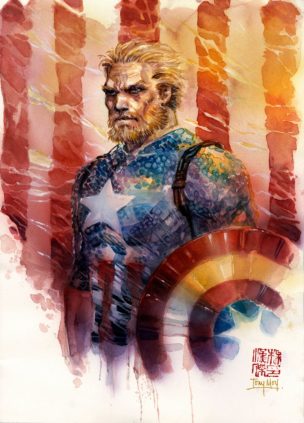 Tony Moy Original Art Captain America Watercolour Illustration