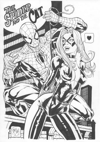 Paco Diaz Original Art Spider-Man and Black Cat Illustration