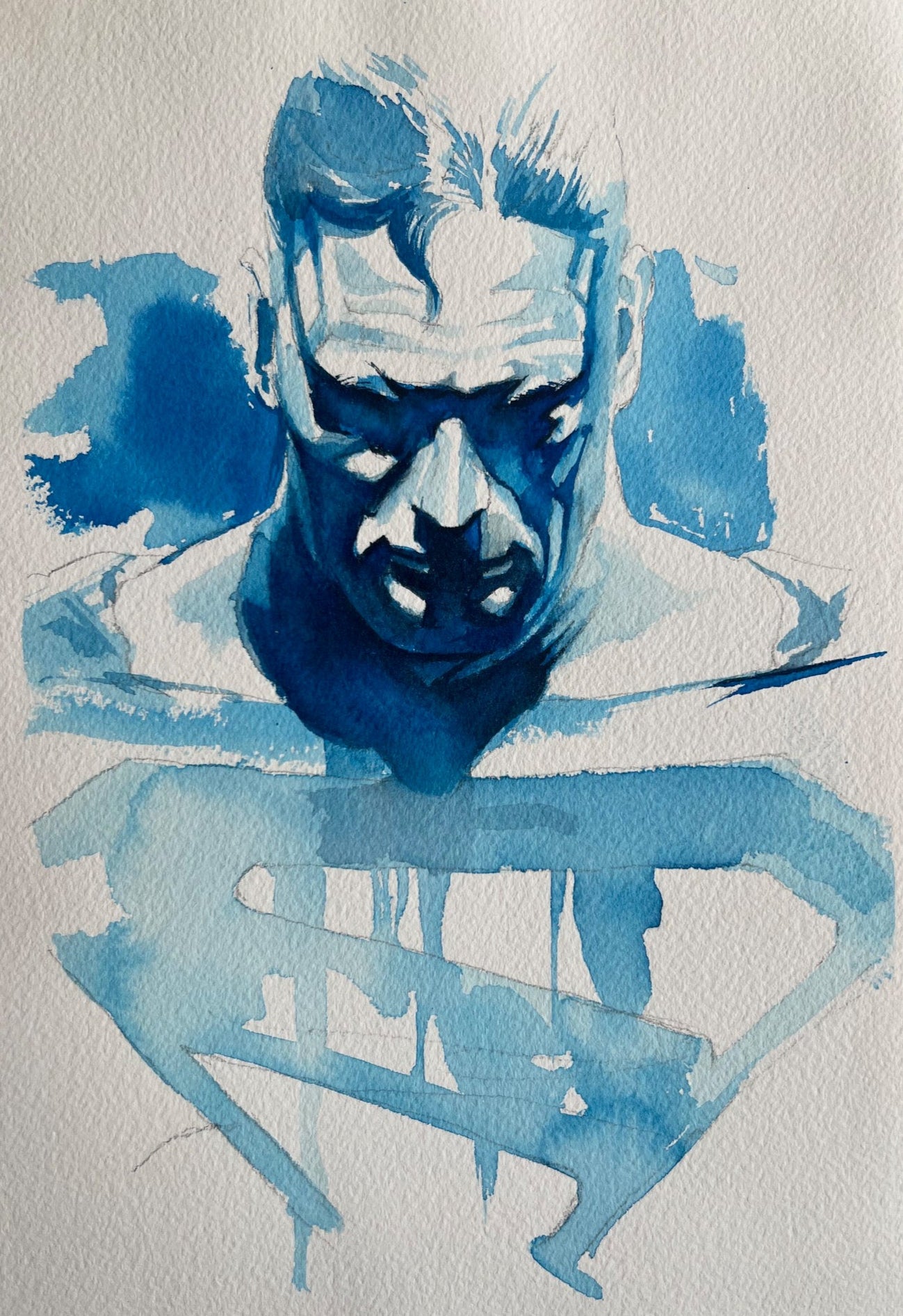 Ito Original Art Superman Blue Watercolour Illustration