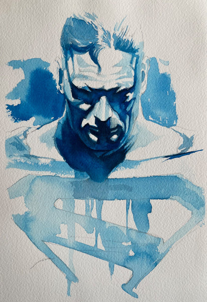 Ito Original Art Superman Blue Watercolour Illustration