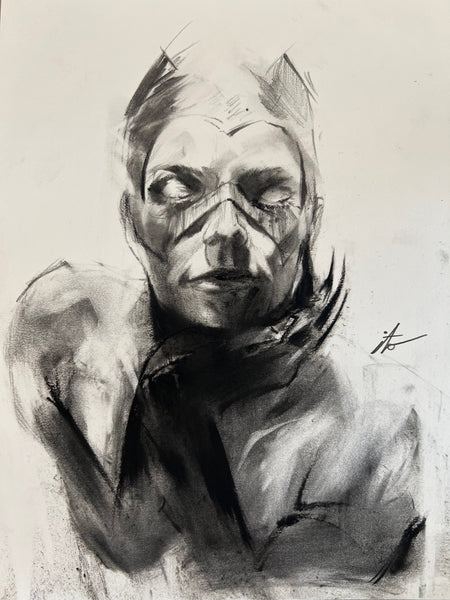 Ito Original Art Charcoal Catwoman Illustration 1