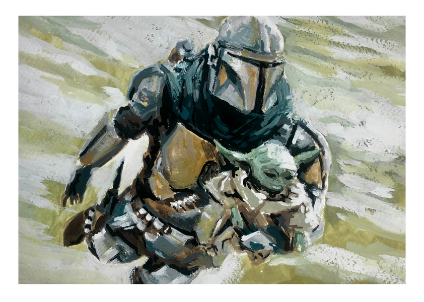 Francesco Segala Original Art Mandalorian & Yoda Star Wars Painted Illustration