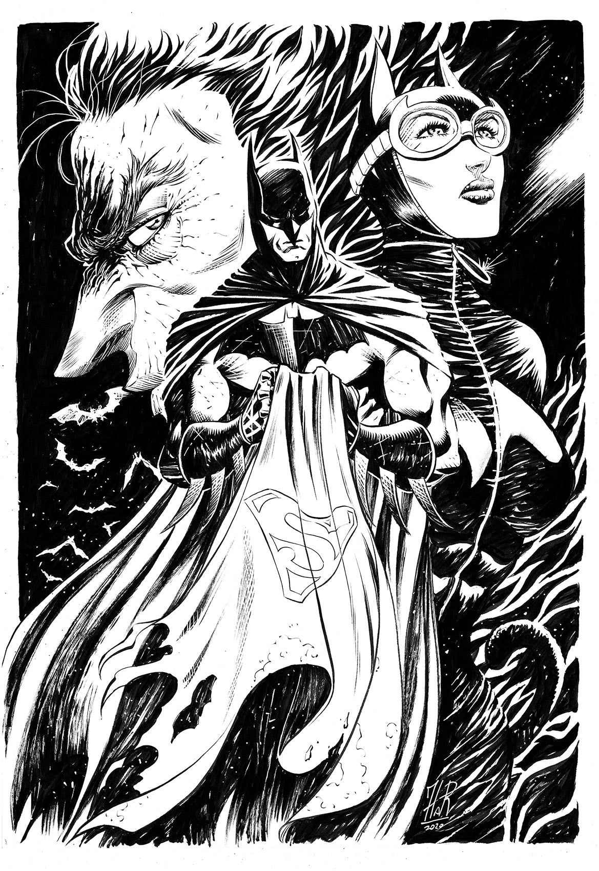 Jordi Tarragona Original Art Batman, Catwoman & Joker Illustration