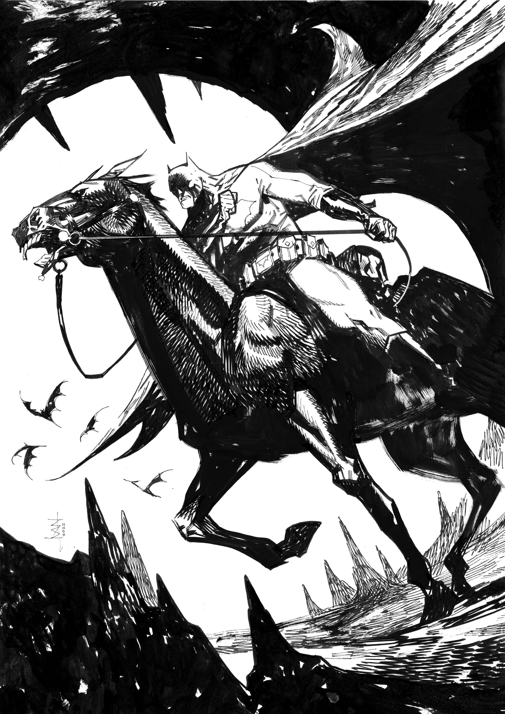 Michal Ivan Original Art Batman Horseback Illustration