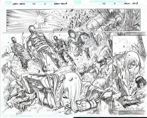 Sergio Davila Original Art Captain Marvel #33 Page 2-3 Double Page Spread